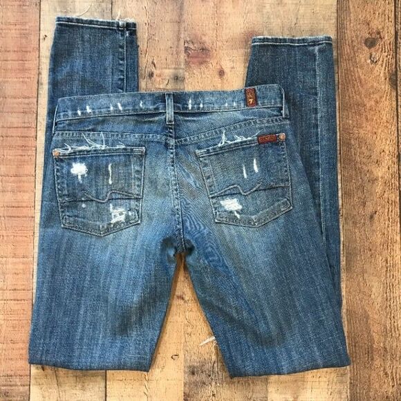7 For All Mankind Roxanne Distressed Skinny Jeans Medium Light Wash Size 27 - Picture 9 of 9